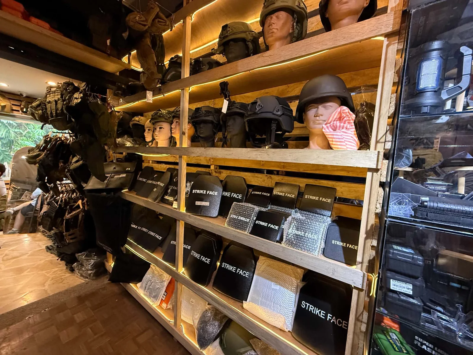 Helmets and protective equipment display